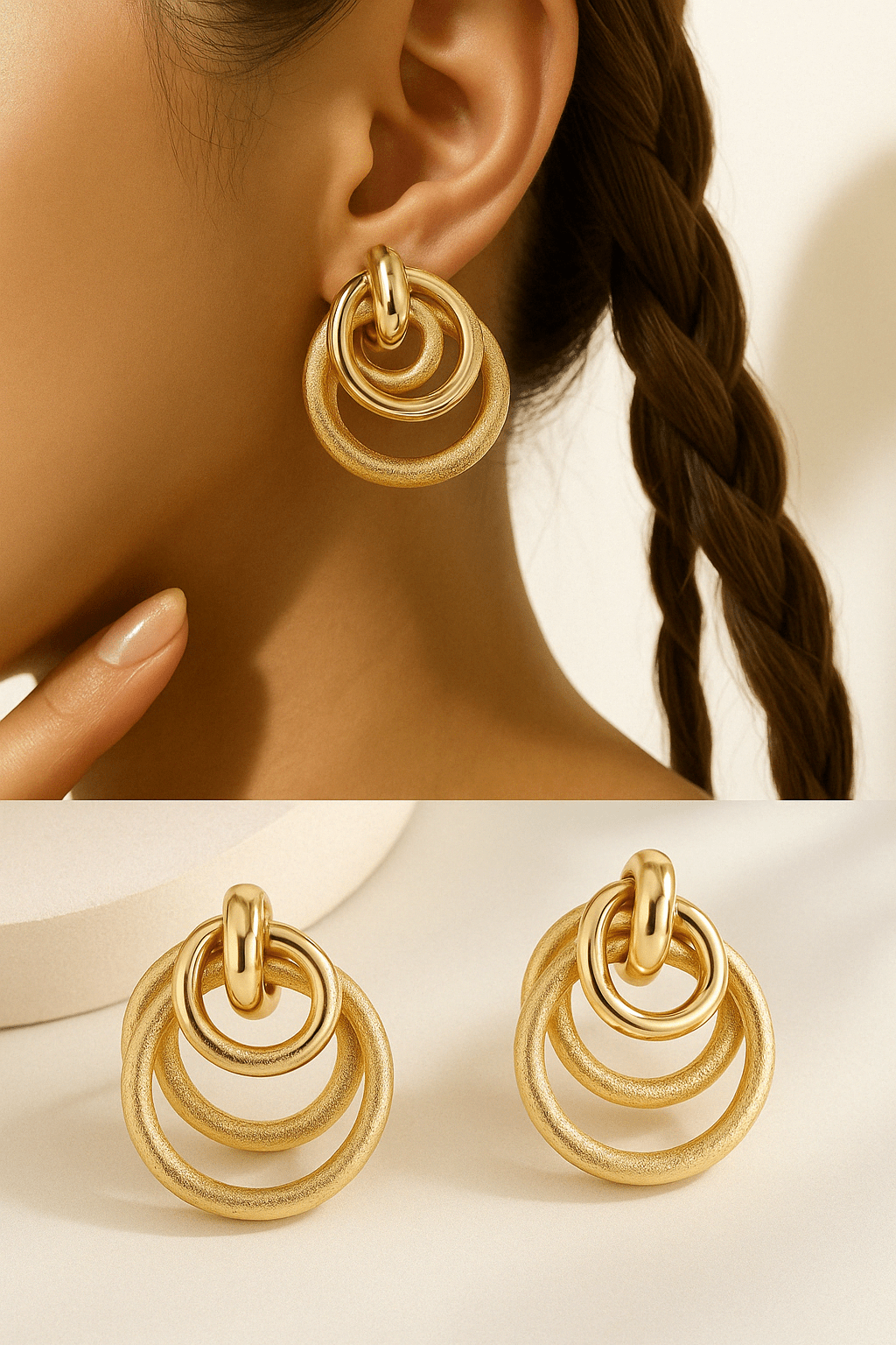 12 pari visećih zlatnih naušnica s trostrukim prstenovima - SAMO KLIKNI