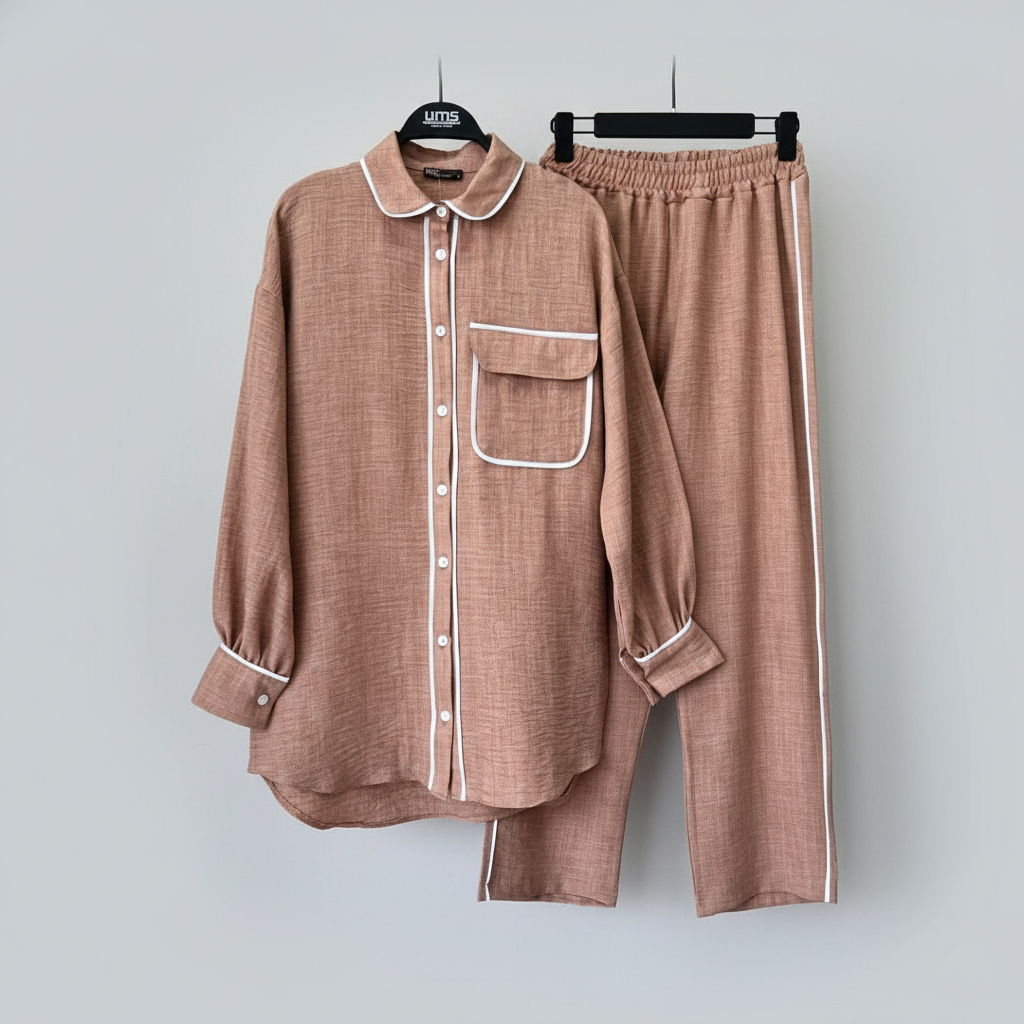 Elegantni Dvodijelni Komplet UMS - Košulja i Hlače Boja Terakote Slika 1