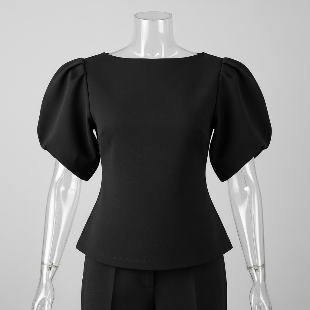 Elegantna Crna Bluza s Balon Rukavima Slika 1