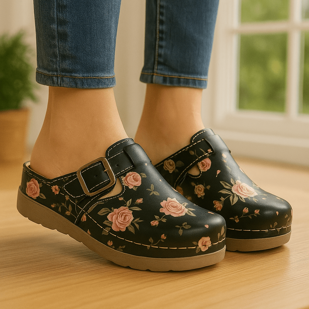 Anatomske klompe Roses Black - SAMO KLIKNI