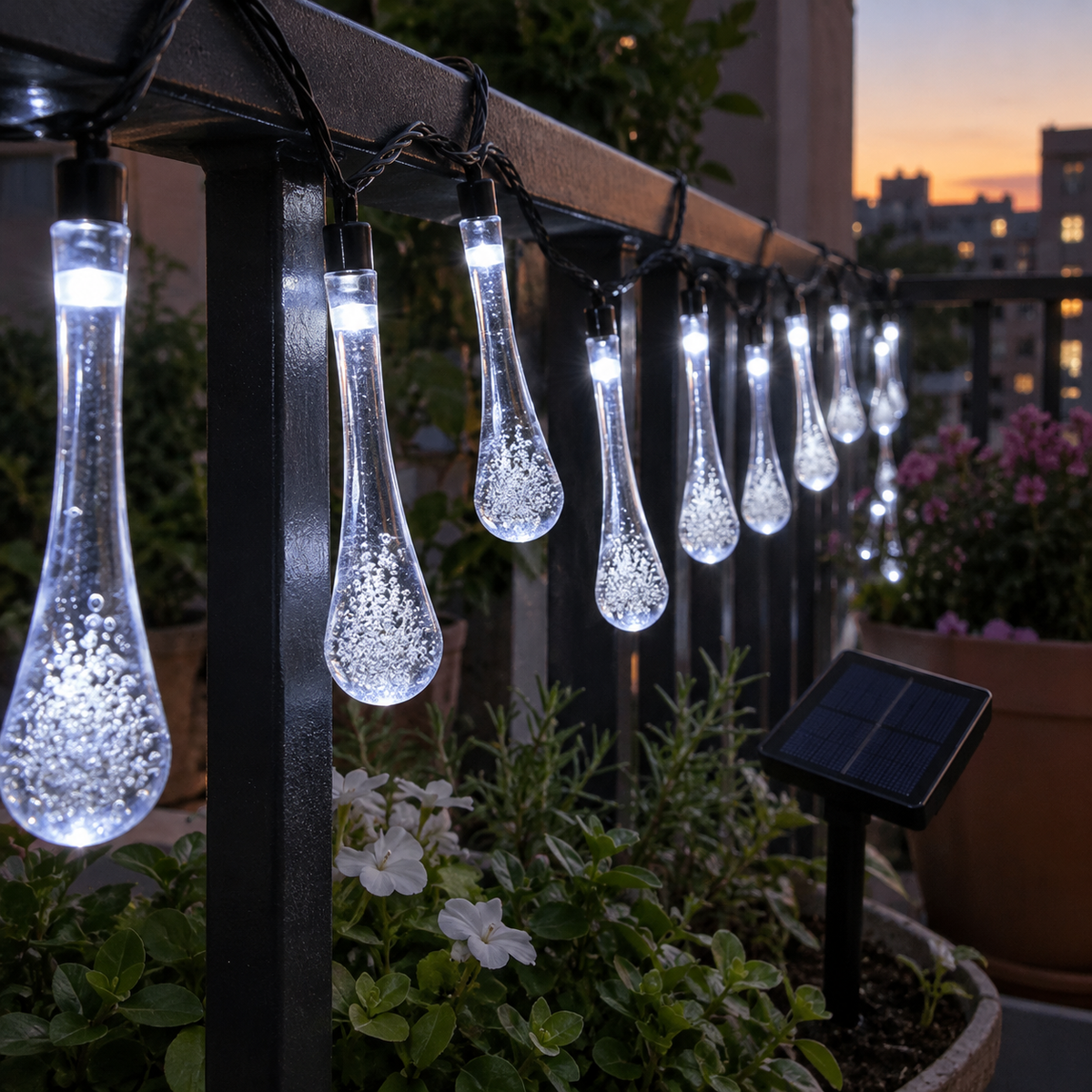 Solarne LED lampice Kapljice – 40 LED – ilustrativni prikaz u svakodnevnom ambijentu