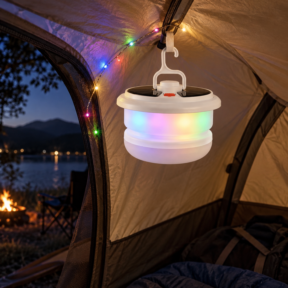 Solarna viseća lampa YX669 s RGB lampicama 10 m – ilustrativni prikaz u svakodnevnom ambijentu