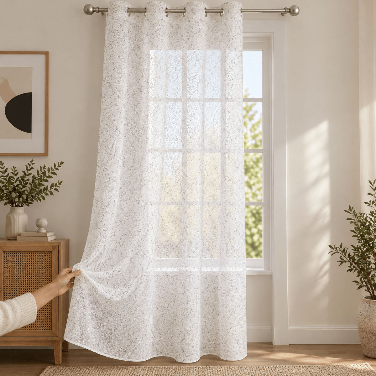Bijela čipkasta zavjesa s obručima – 140 × 240 cm – Zavjese s čipkastim uzorkom – – slika 3