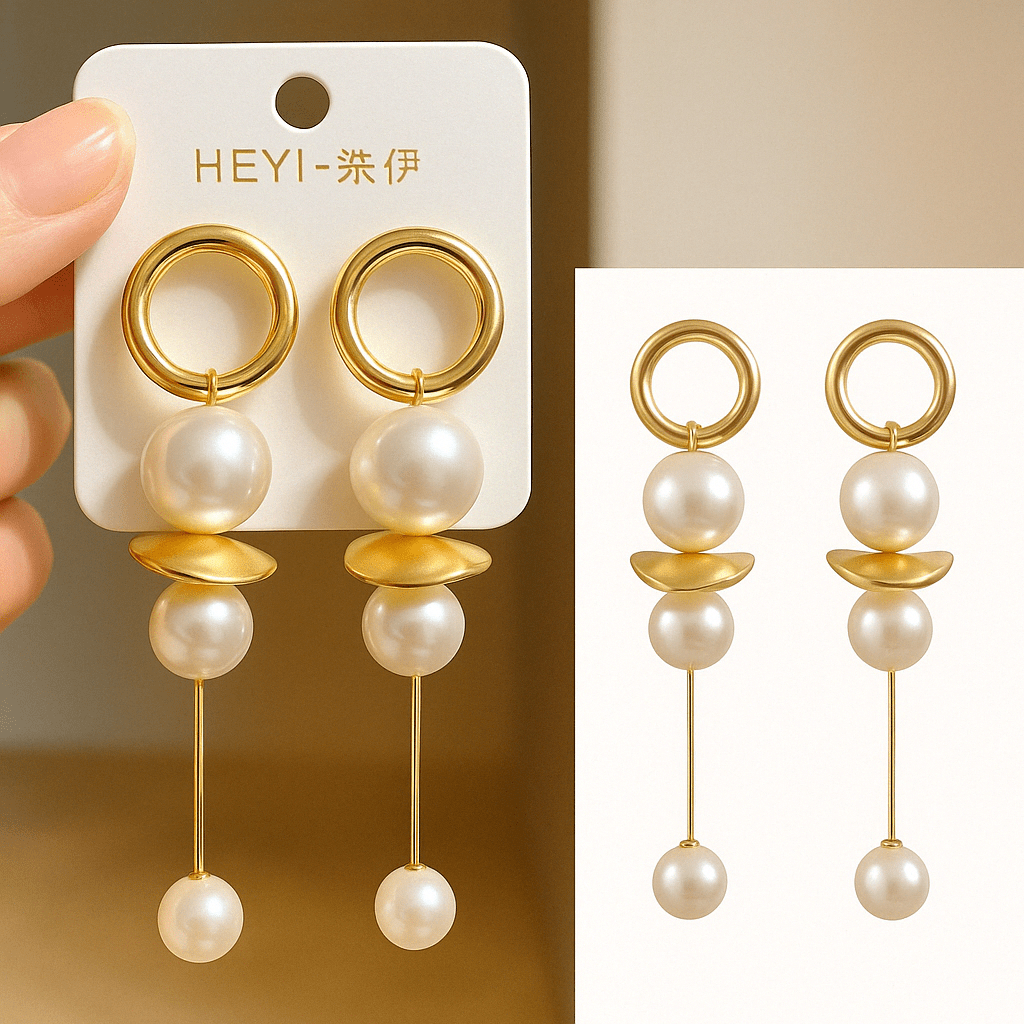 Elegantan Set Naušnica “Zlatna Kapljica s Biserima”(12.kom) - SAMO KLIKNI