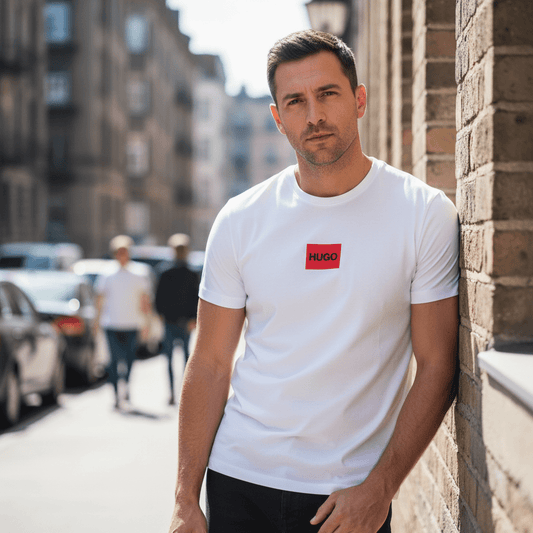 Elegantna Bijela Muška Majica s Modernim Crvenim Logo – Majice – M Bijela – slika 2