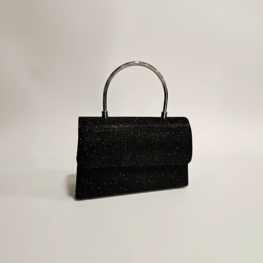 Elegantna Crna Glitter Torbica sa Metalnom Ručkom – Torbice – Crna – slika 2