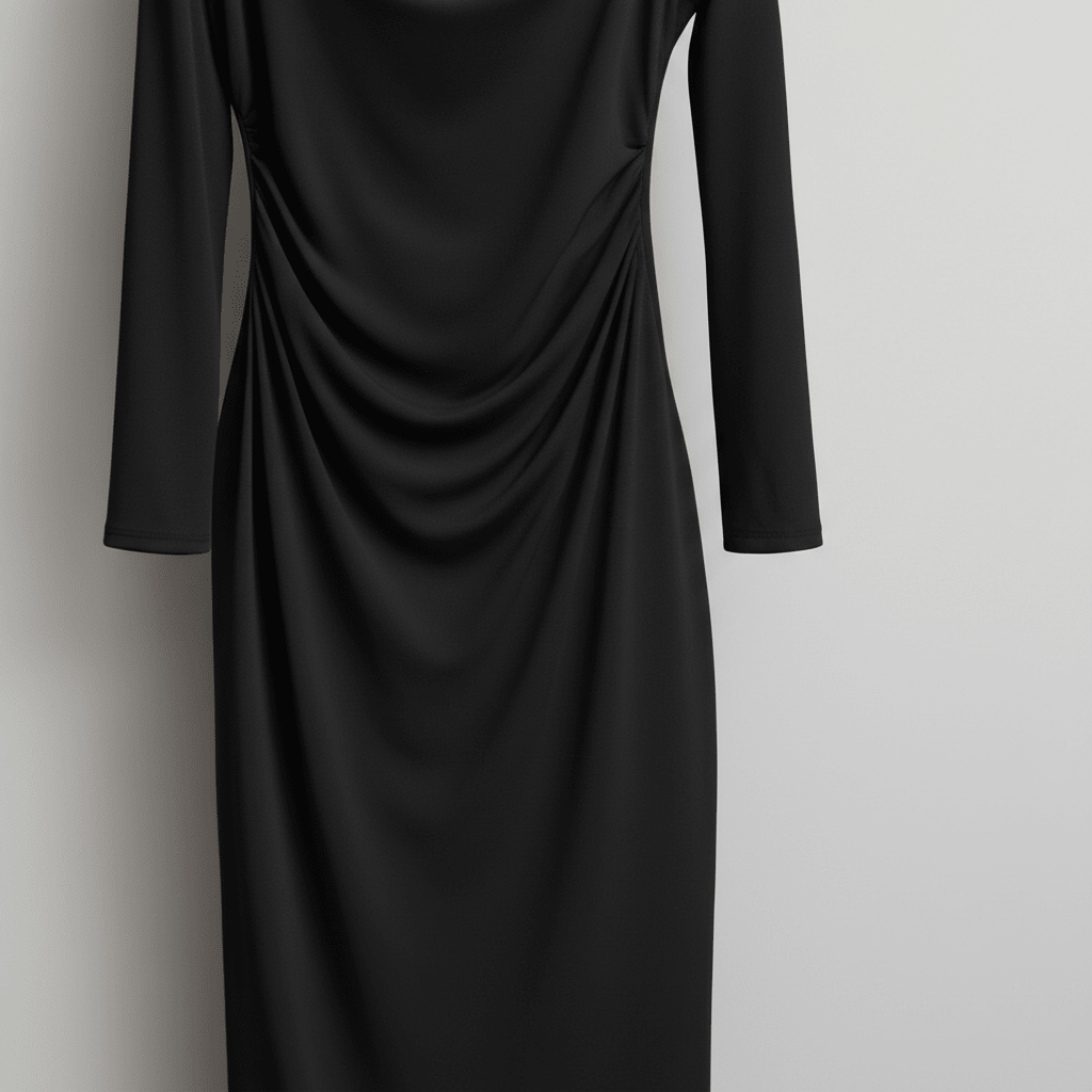 Elegantna Crna Midi Haljina s Dugim Rukavima – Ženska odjeća – Univerzalna Crna – slika 12