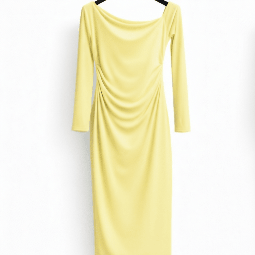 Elegantna Limun Žuta Midi Haljina sa Drapiranjem – Haljine – Univerzalna – slika 6