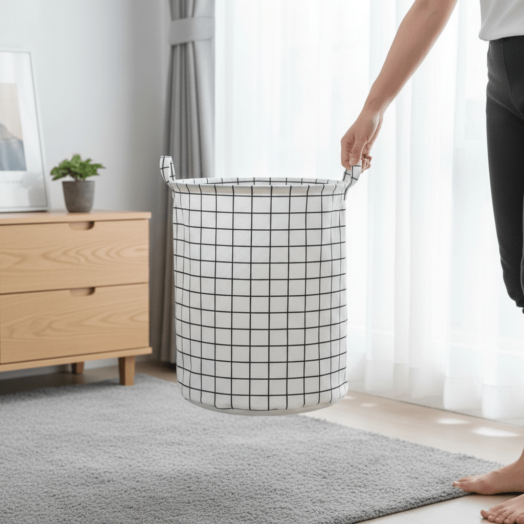 Elegantna Sklopiva Korpa za Veš – Organizacija doma – Siva ševron 40x40x50 cm – slika 6