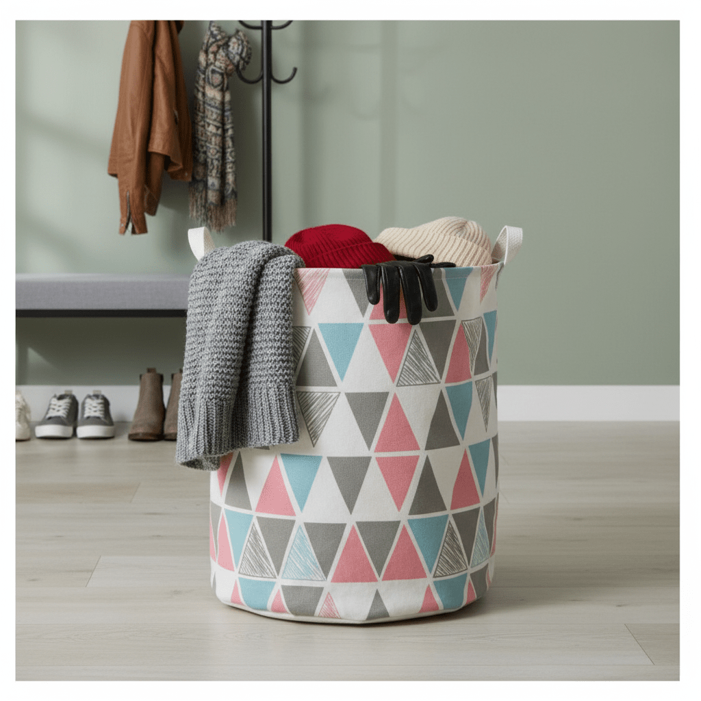 Elegantna Sklopiva Korpa za Veš - 40x50 cm – Organizacija doma – Geometrijski trokuti – slika 6