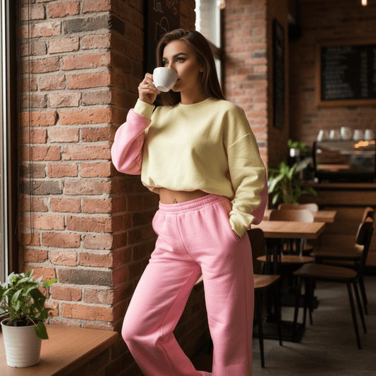 Elegantna Žuta Roza Trenerka Set – Trenerke – Univerzalna Žuta/Roza Kombinacija – slika 2