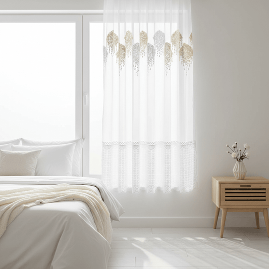 Elegantni Bijeli Paravan za Prozor sa Šljokicama i Čipkom - 140x240 cm – Zavjese i paravani – Bijela 140 x 240 cm – slika 2
