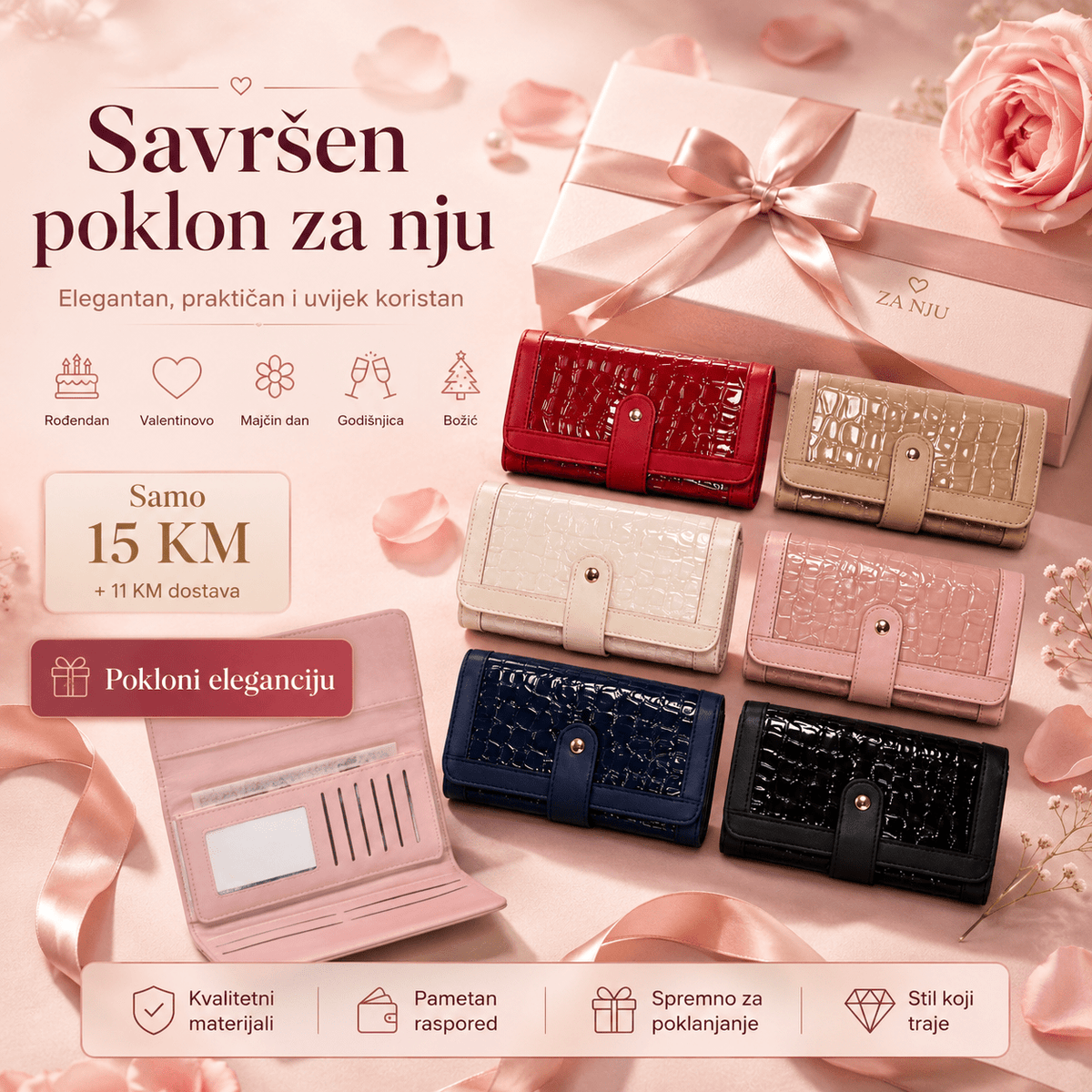 Elegantni Ženski Novčanik – – Crvena – slika 8