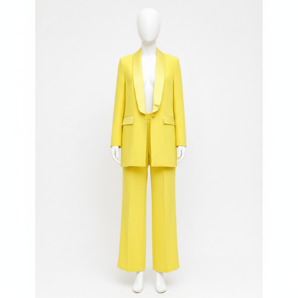 Elegantni Žuti Komplet: Poslovni Blazer i Hlače Širokih Nogavica – Ženski kompleti – Univerzalna Žuta – slika 6