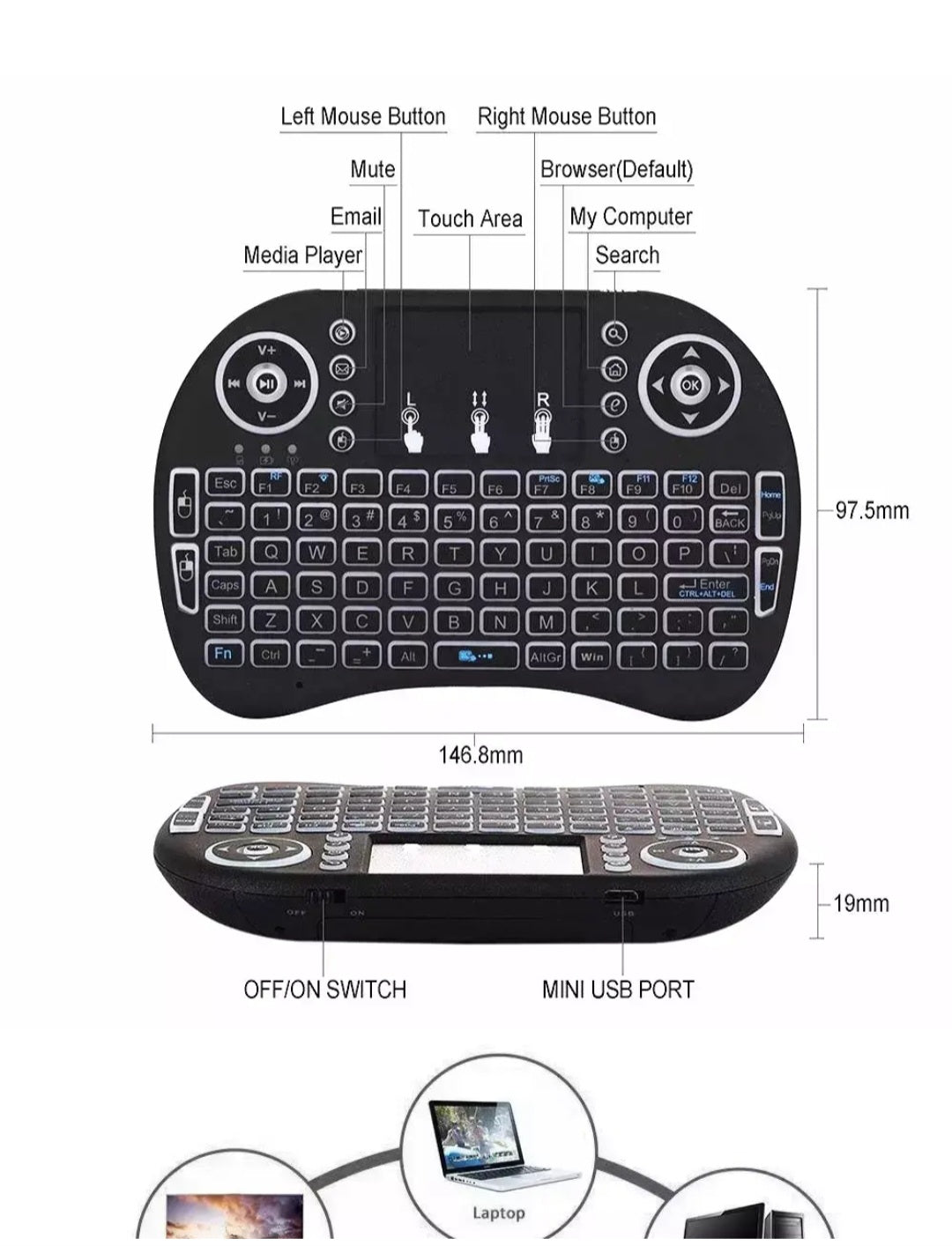 i8 Mini Bežična Tipkovnica s Touch Padom - SAMO KLIKNI