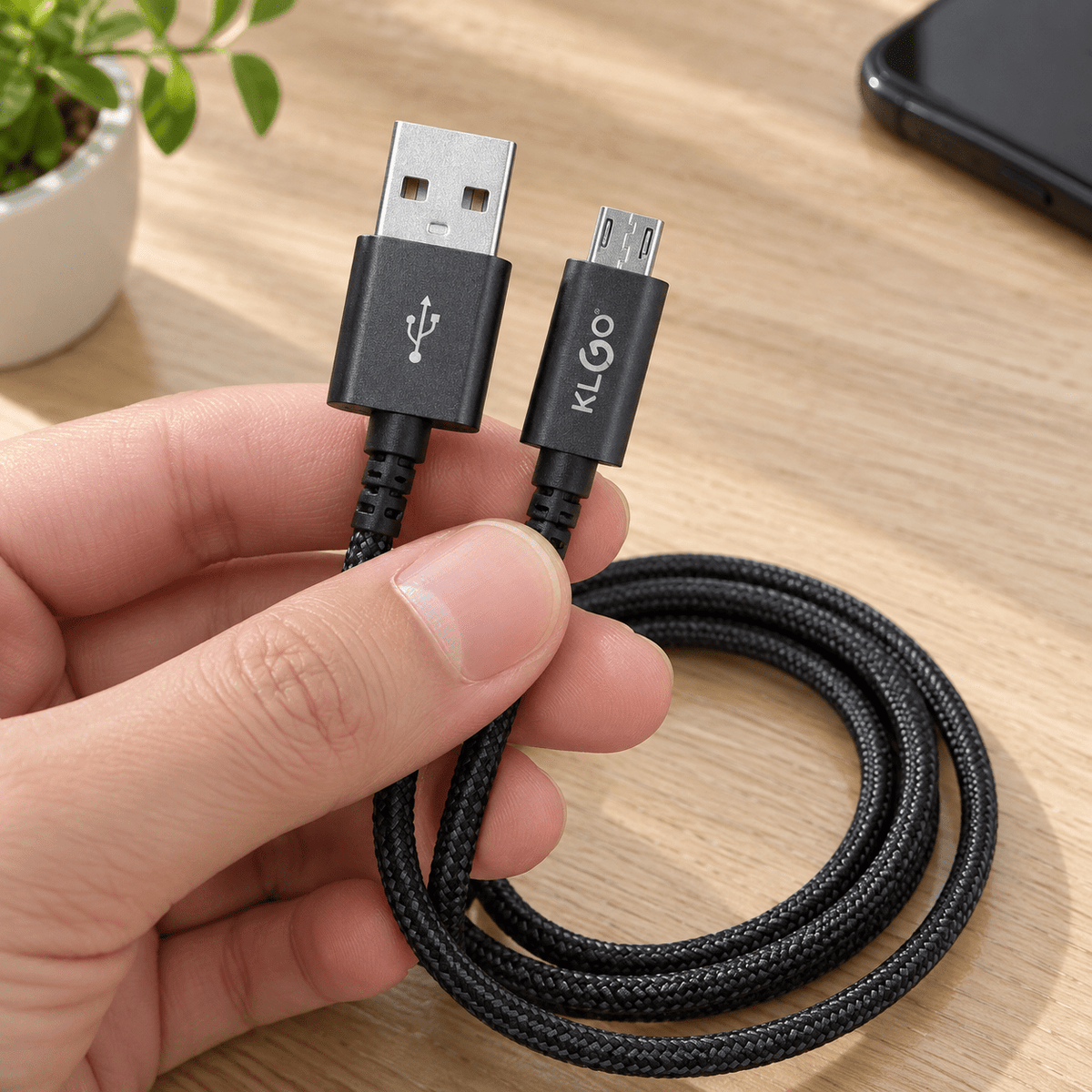 KLGO S-51 pleteni USB-A na Micro-USB kabal, 2 m – KLGO pleteni Micro-USB kablovi – – slika 3
