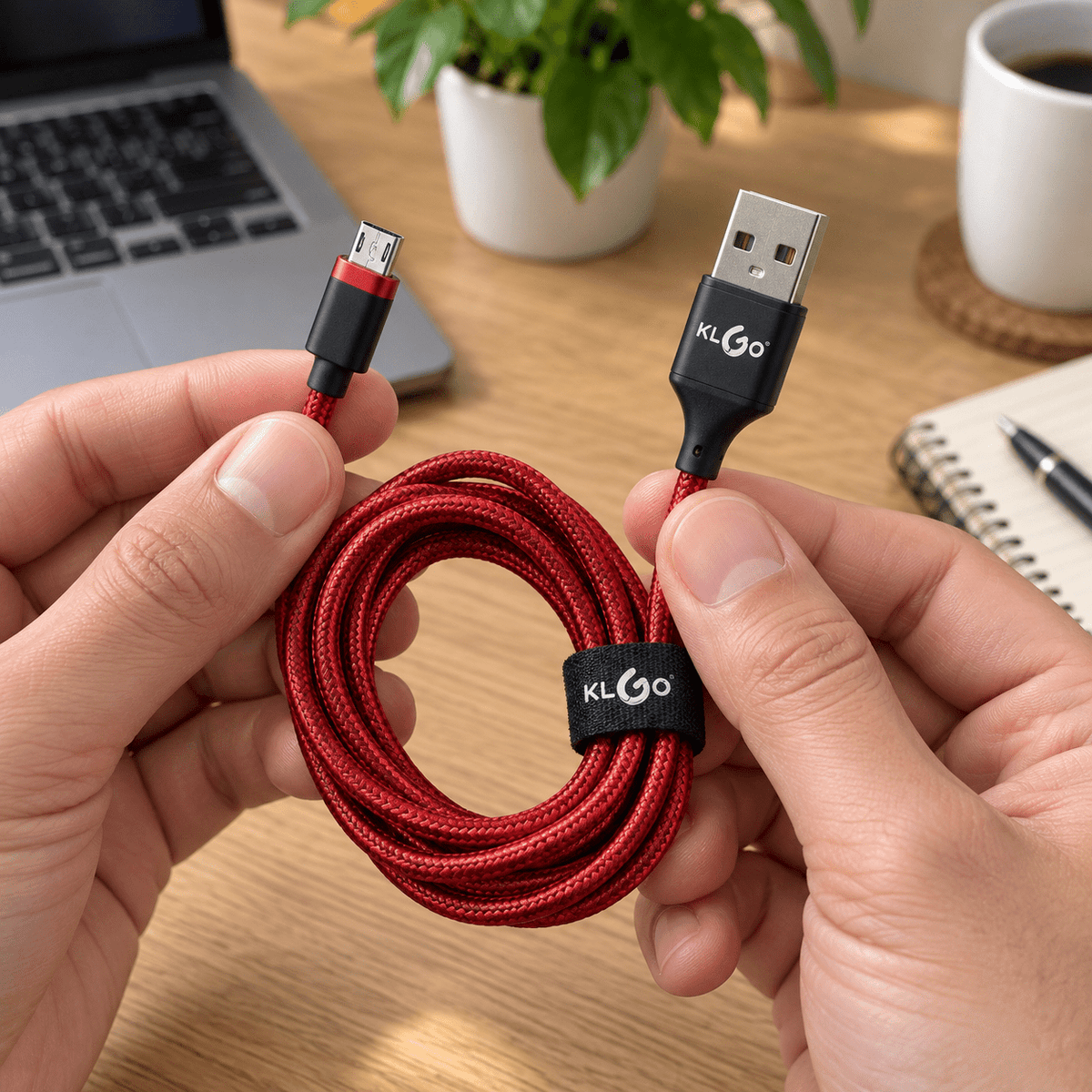 KLGO S-90 crveni pleteni Micro-USB kabal – 1 m – KLGO crveni pleteni Micro-USB kablovi S90 – – slika 3