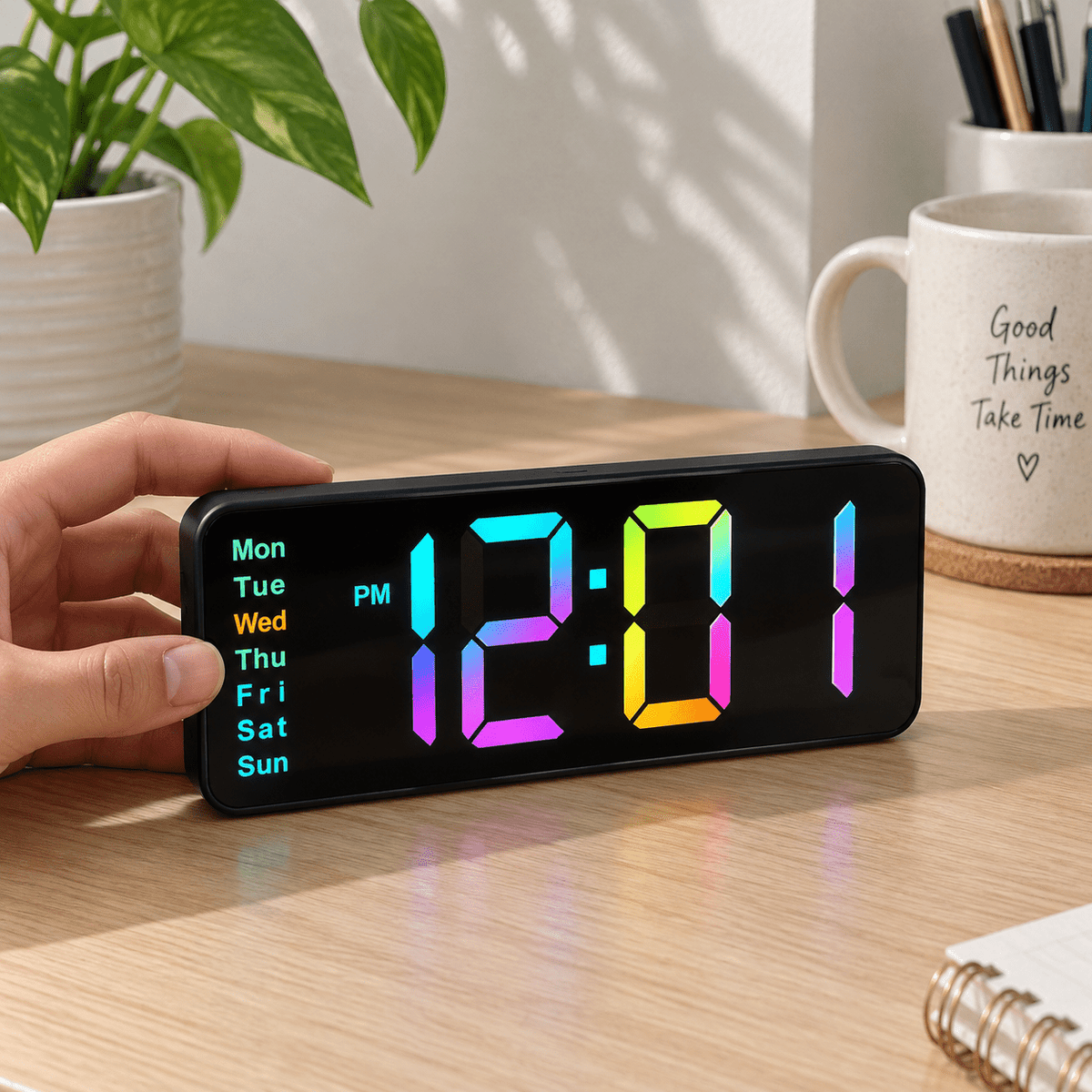 LED digitalni stolni sat CY0802-2 s prikazom u bojama – Digitalni stolni satovi – – slika 3