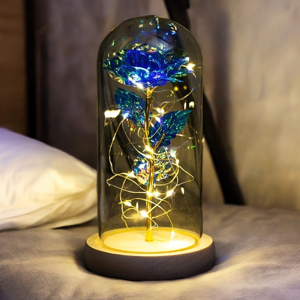 LED Vječna Ruža u Staklenoj Kupoli – – Zlatna – slika 12