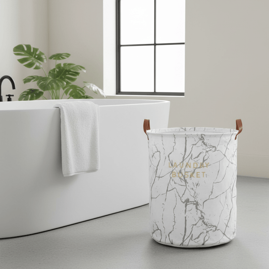 Mramorna Korpa za Veš sa Ručkama - 40x40x50cm – Organizacija doma – 40x40x50cm Bijela – slika 2