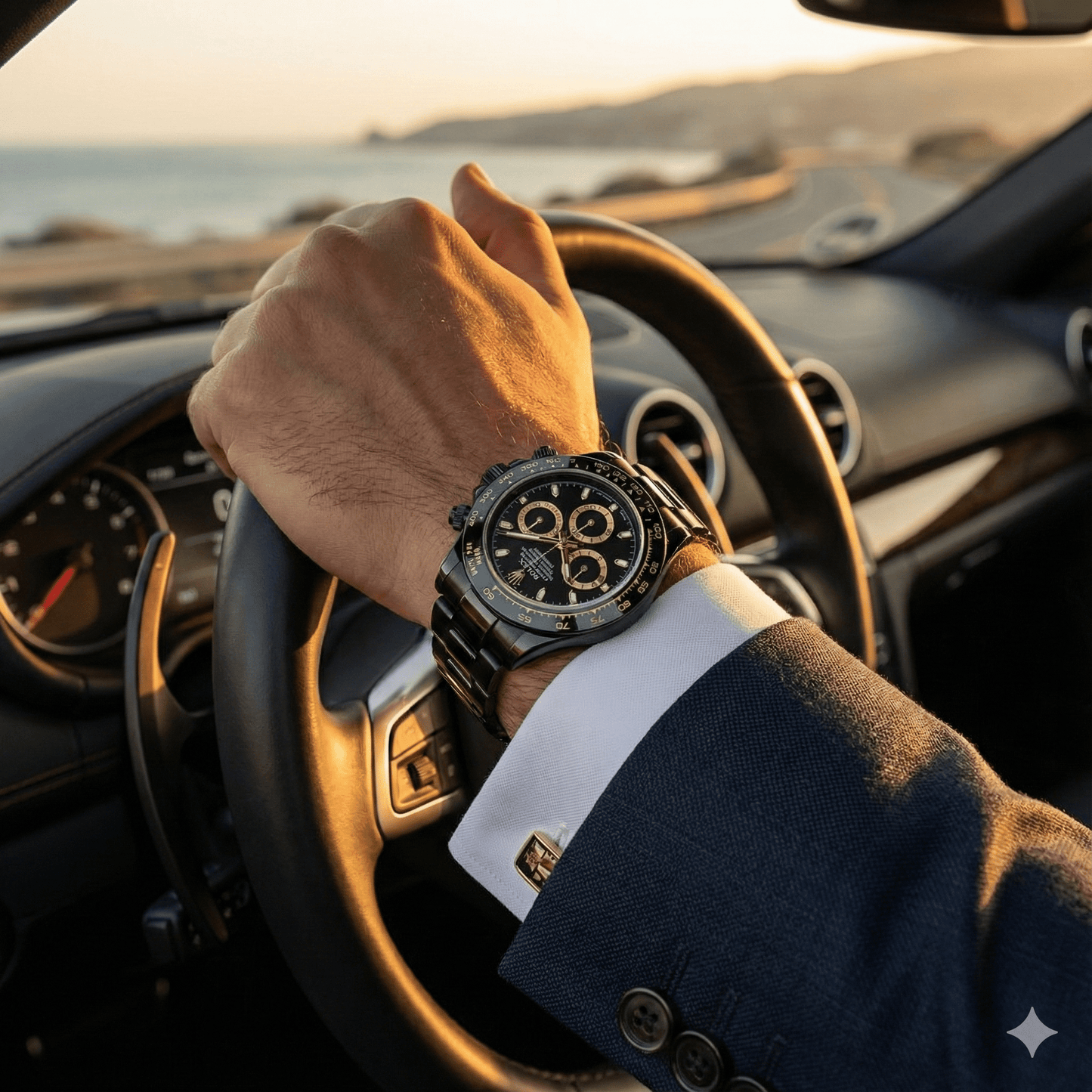 Muški sat u crnoj boji s kronograf dizajnom - SAMO KLIKNI