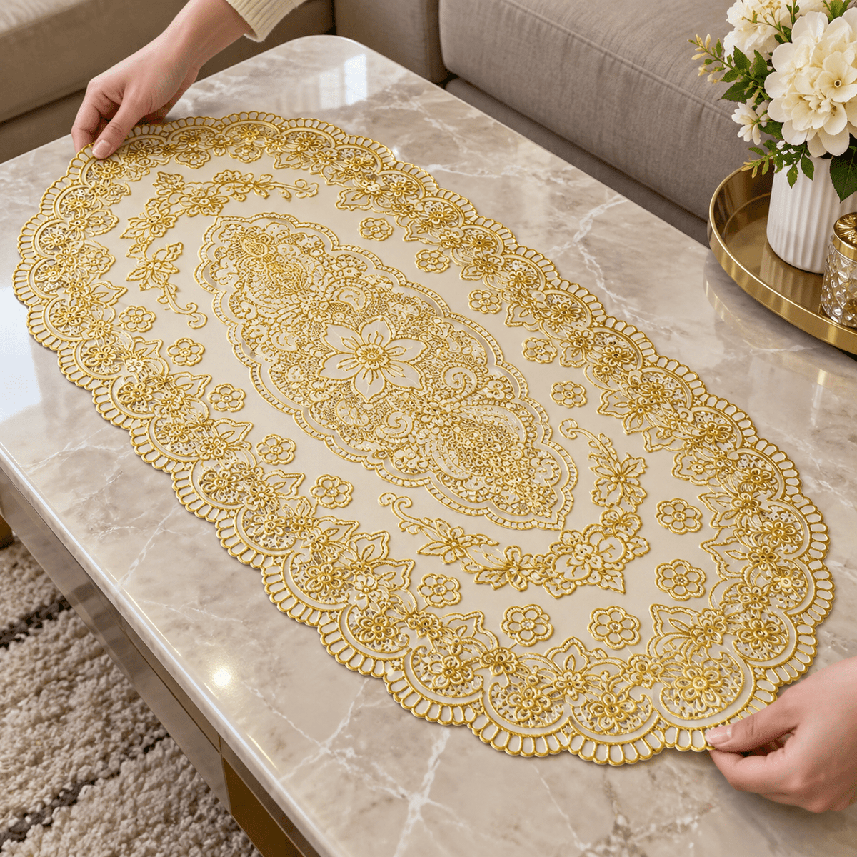 Ovalni zlatni nadstolnjaci – izbor dimenzije, set 12 – Ovalni zlatni nadstolnjaci u setu 12 i izborom dimenzije – 45 × 85 cm – slika 6