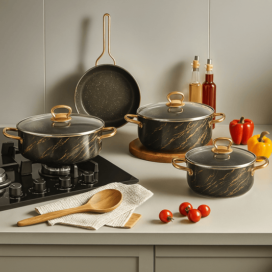 Premium granitni set posuđa Netlon – – Zlatno - Crno – slika 2