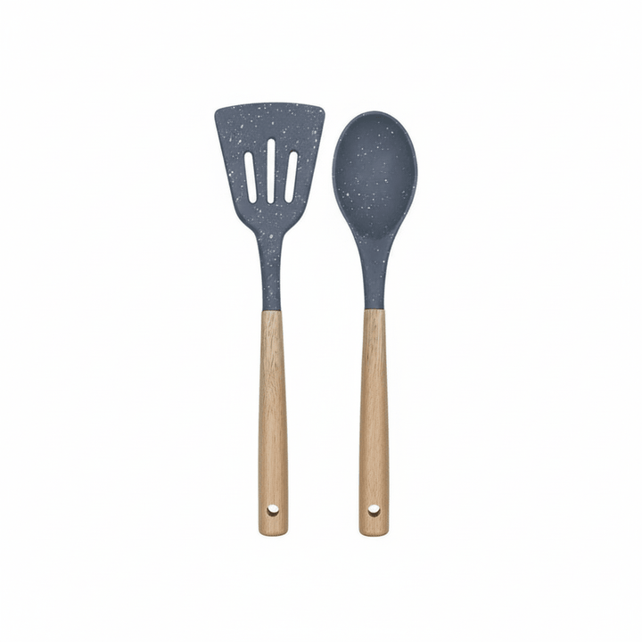 Premium Silikonski Set Pribora za Pečenje s Drvenim Drškama (2 Komada)