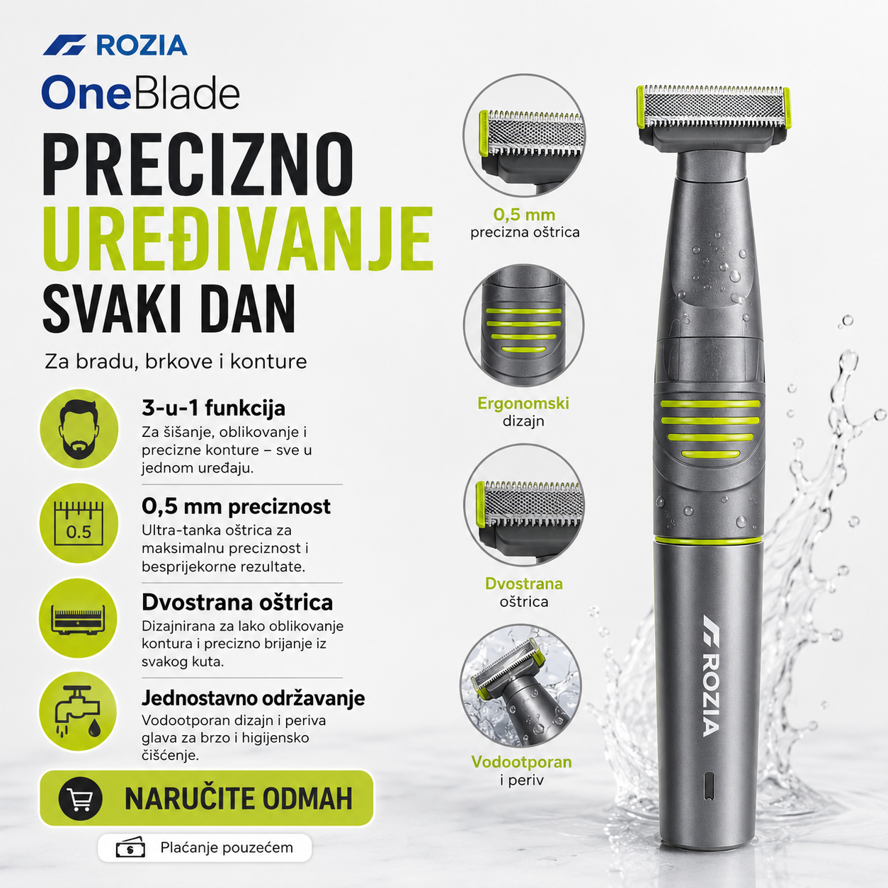 Rozia OneBlade 3-u-1 Trimer za Bradu i Tijelo