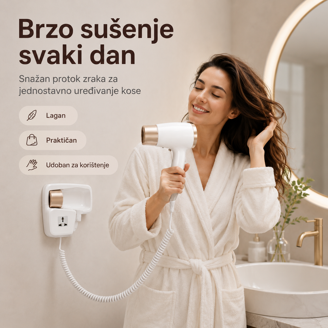 Zidni Fen za Kosu s Držačem