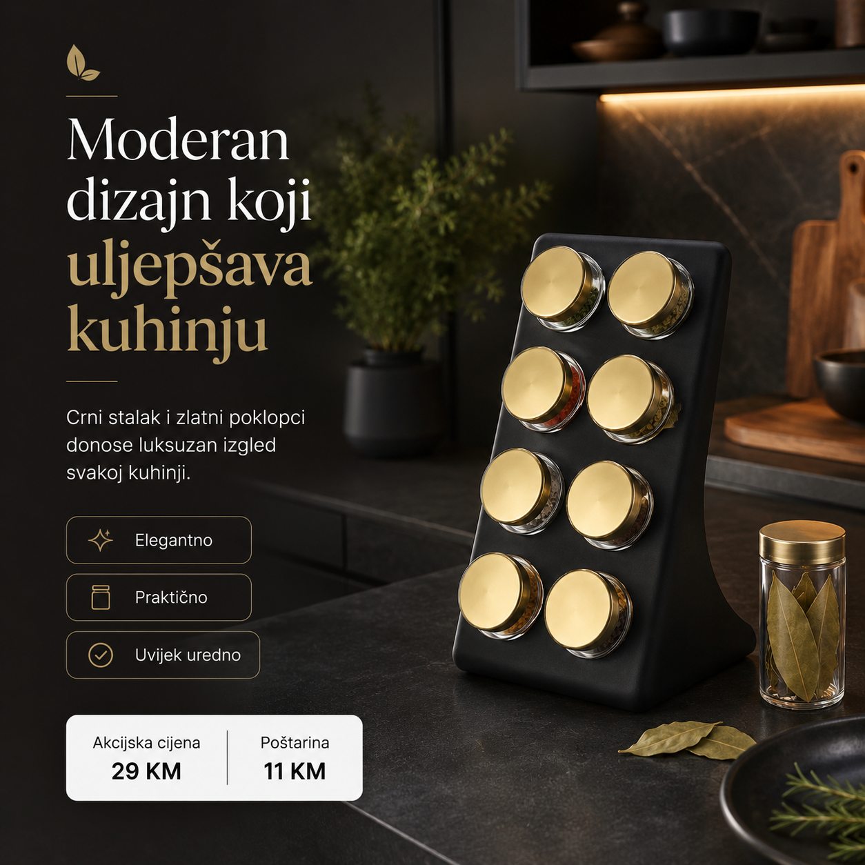Stalak za začine s 8 staklenih posudica