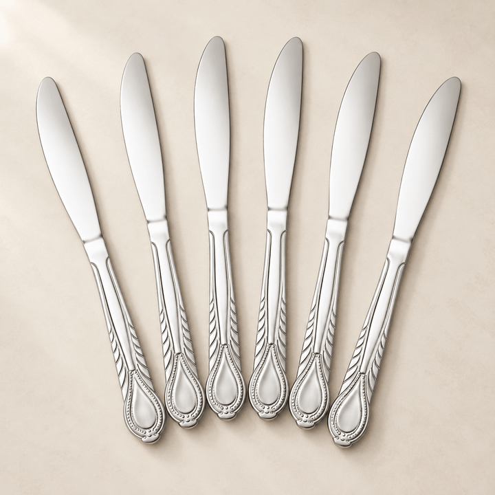 Set 6 stolnih noževa s reljefnom drškom – 20 cm