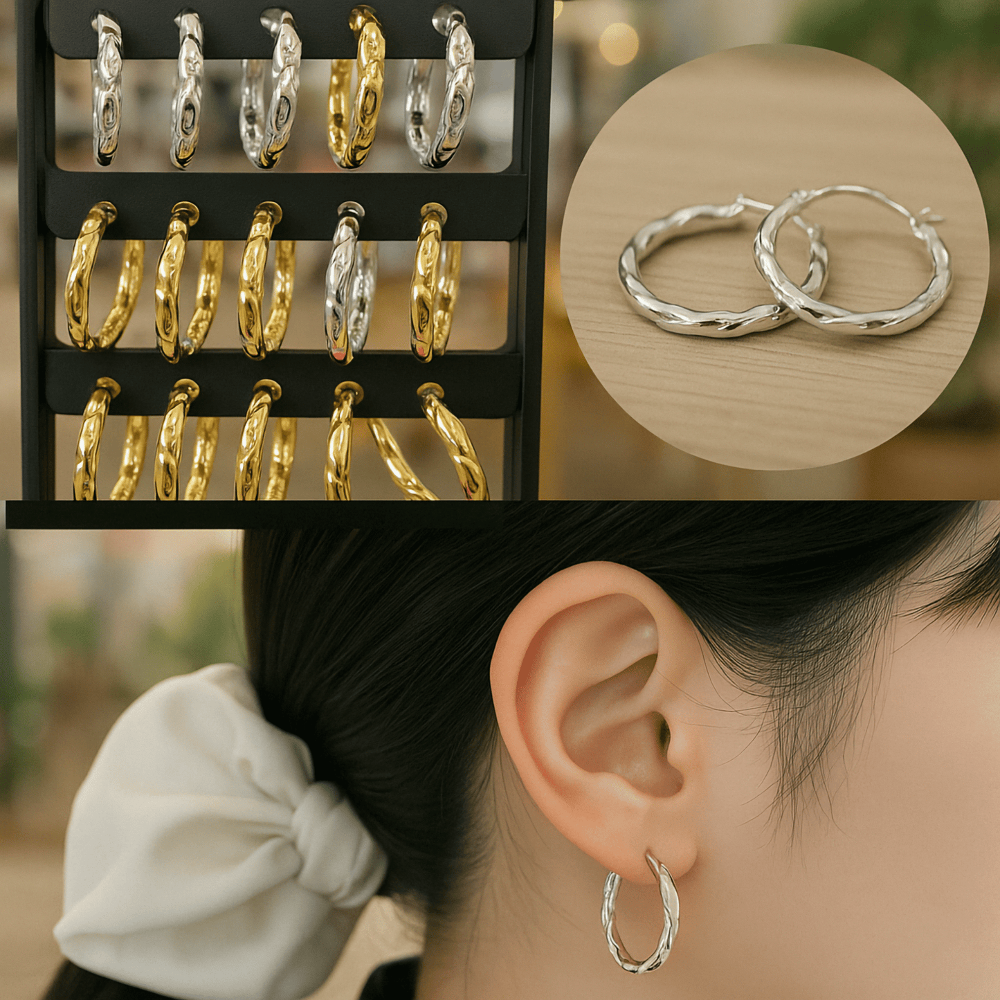 Set od 12 teksturiranih hoop naušnica - SAMO KLIKNI