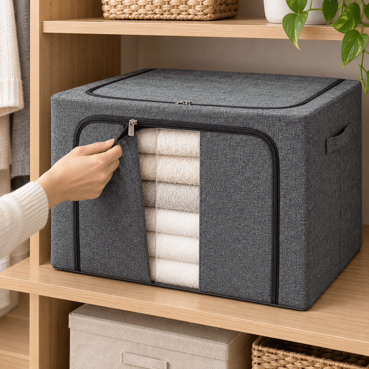 Siva kutija za odlaganje s prozorom – 50 × 40 × 30 cm – Sive kutije s prozorom 50 × 40 × 30 cm – – slika 3