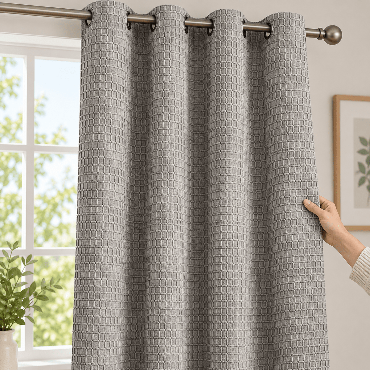 Siva zavjesa s reljefnim uzorkom – 140 × 240 cm – Sive prozorske zavjese s reljefnim pravougaonim uzorkom – – slika 3