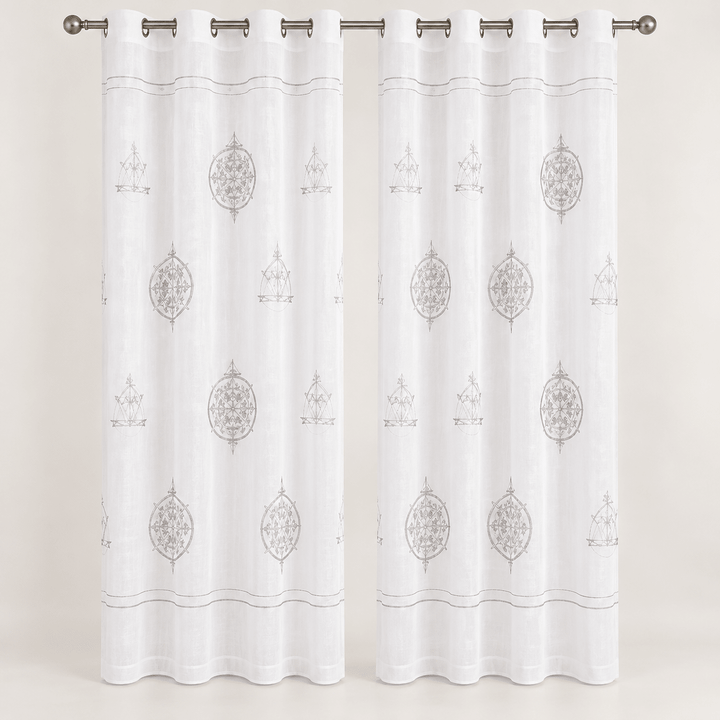 Zavjese za prozor bijele s ovalnim ornamentima – 2 komada, 140 × 240 cm