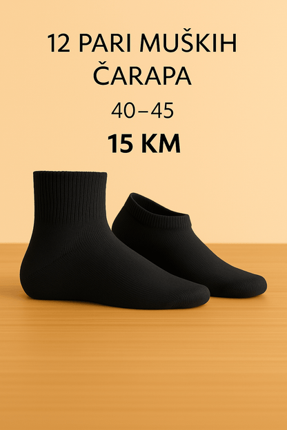 12 pari muških čarapa Milano Sport – – Crne – slika 2