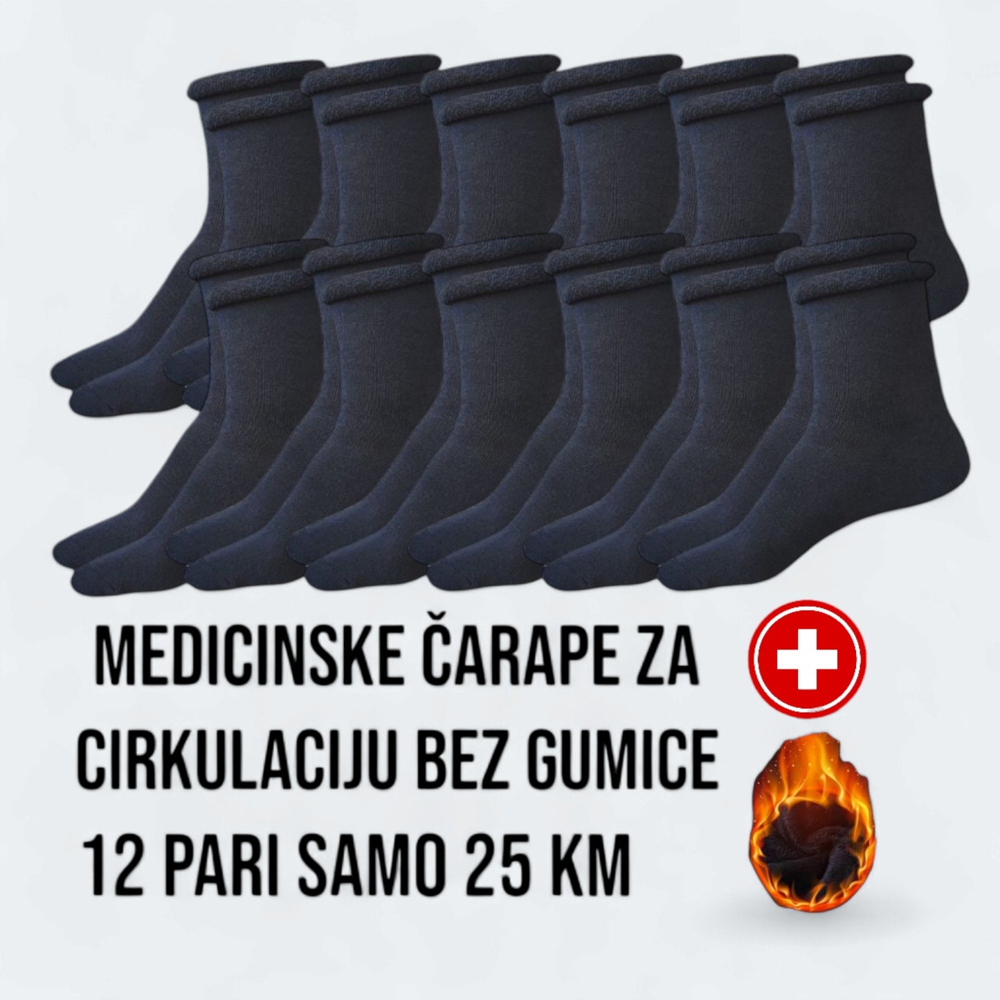 12 Pari Pamučnih Medicinskih Čarapa bez Gumice - SAMO KLIKNI