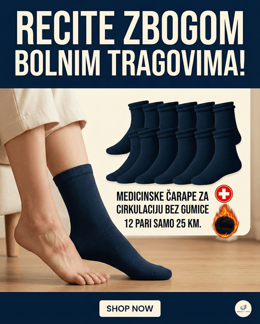 12 Pari Pamučnih Medicinskih Čarapa bez Gumice - SAMO KLIKNI