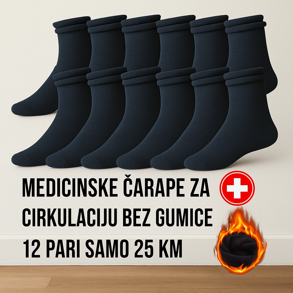 12 Pari Pamučnih Medicinskih Čarapa bez Gumice - 12 Pari Pamučnih Medicinskih Čarapa bez Gumice – – 40 - 45 – slika 6
