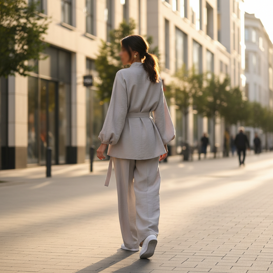 Elegantni Dvodijelni Komplet sa Kaišem - Svijetlo Siva Slika 2