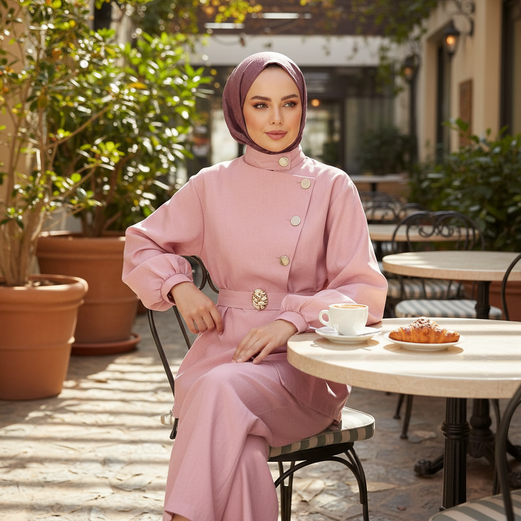 Elegantni Roza Laneni Komplet s Pojasom Slika 3