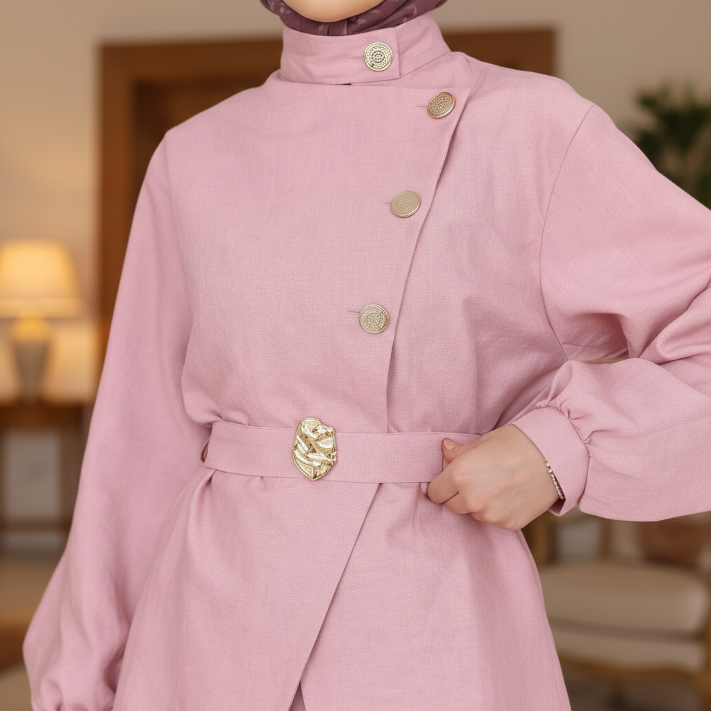 Elegantni Roza Laneni Komplet s Pojasom Slika 5