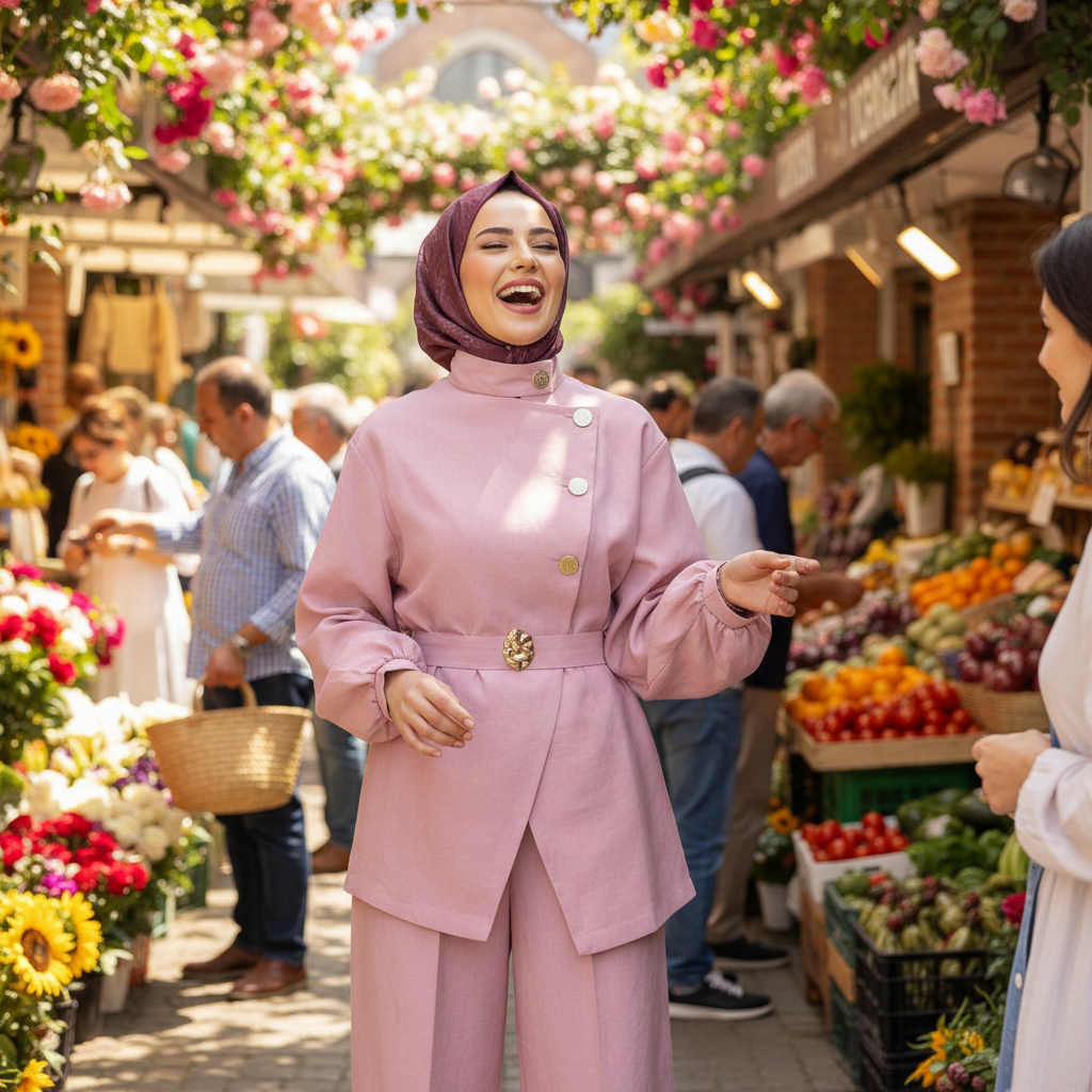 Elegantni Roza Laneni Komplet s Pojasom Slika 6