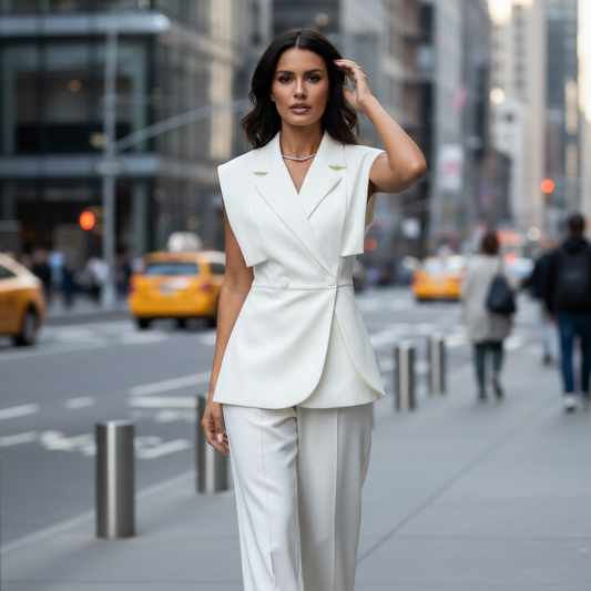 Elegantni Ženski Komplet: Prsluk Blazer Bez Rukava i Široke Hlače Slika 2