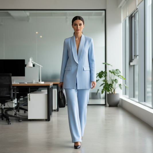 Elegantni Svijetloplavi Ženski Komplet Sako i Hlače Slika 2