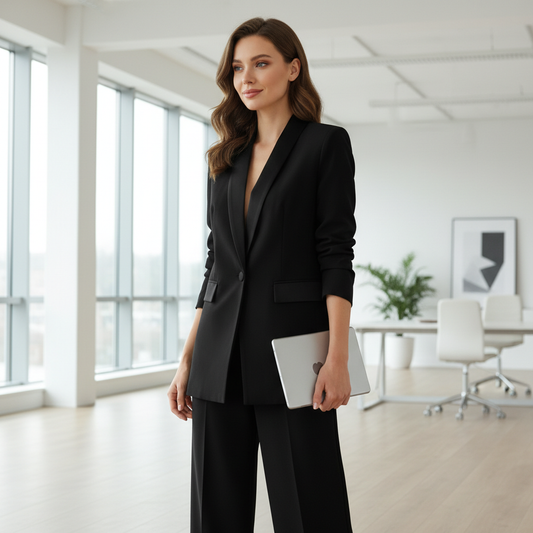 Elegantni Crni Ženski Komplet: Sako i Hlače Slika 2