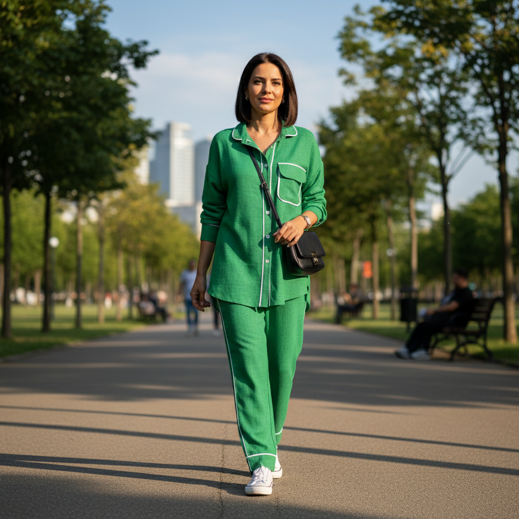 Elegantni Zeleni Dvodijelni Lounge Set UMS s Bijelim Rubovima Slika 3