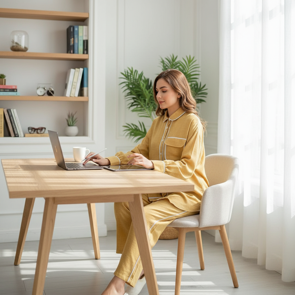 Udobni Loungewear Komplet Senf Žute Boje s Bijelim Detaljima Slika 4