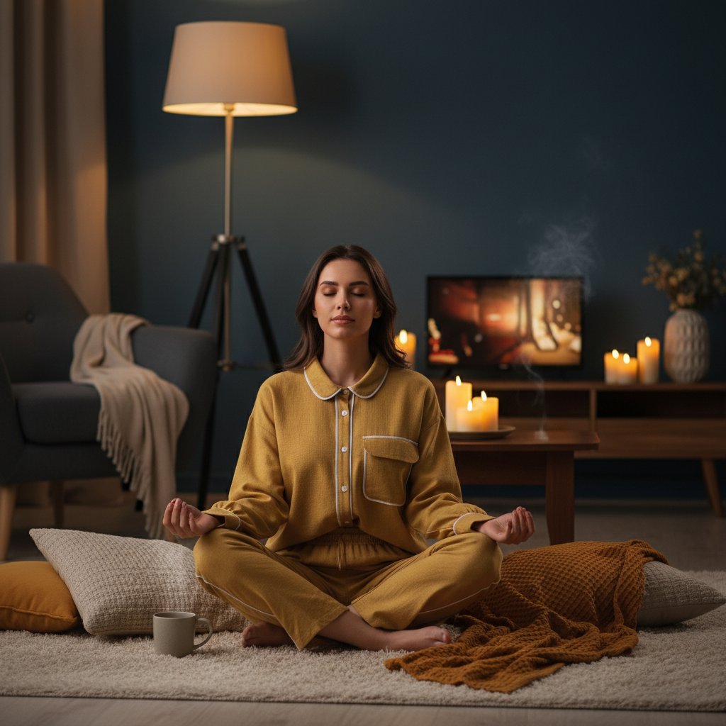 Udobni Loungewear Komplet Senf Žute Boje s Bijelim Detaljima Slika 6